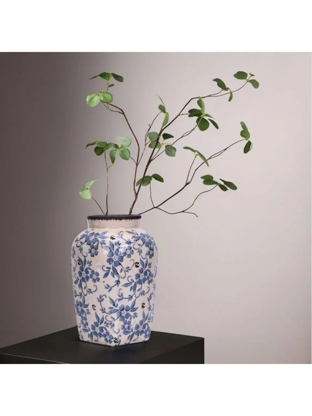 Vintage Blue and White Floral Vase - 9.7